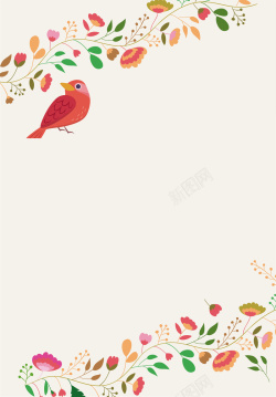 春天小鸟插画彩色海报背景矢量图背景
