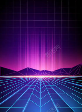 炫酷光效光线紫色商务科技海报背景图矢量图背景