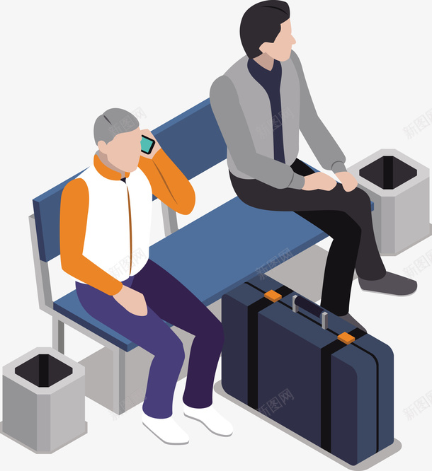 在候车室坐着的两个人矢量图eps免抠素材_新图网 https://ixintu.com 两个人 人 行李 行李png 行李矢量图 矢量图