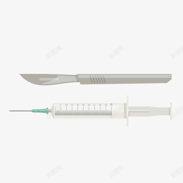 手术刀和针筒png免抠素材_新图网 https://ixintu.com 医学 手术刀 针筒