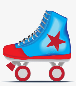 卡通轮滑鞋蓝红色五角星徽疾速轮滑鞋矢量图高清图片
