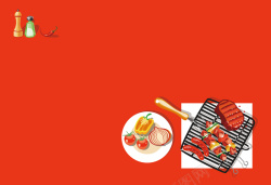 开心去野餐红色火热烧烤食物海报背景矢量图高清图片