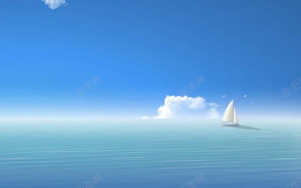 手绘蓝色湖面小船背景