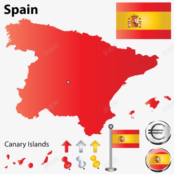 西班牙地图国旗png免抠素材_新图网 https://ixintu.com 国旗 地图 红色 西班牙