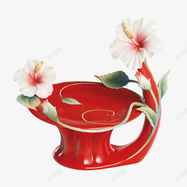 木槿花装饰器皿png免抠素材_新图网 https://ixintu.com 木槿 植物 白色木槿 红色器皿 艺术 装饰