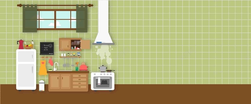 绿色整洁厨房矢量图背景