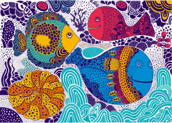 动物印花图案手绘小鱼插画高清图片