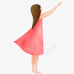 粉裙子举手的女孩高清图片