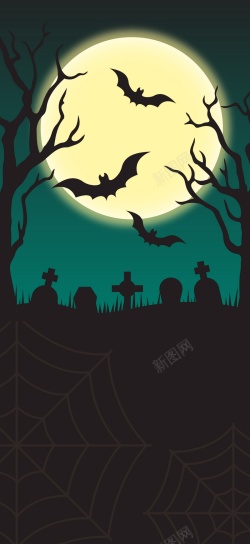 蝙蝠墓地万圣节夜晚矢量图高清图片