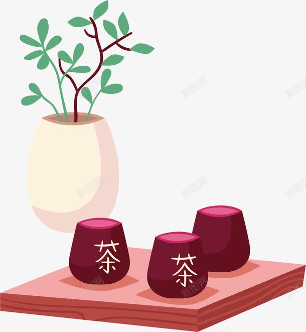 茶杯茶盘png免抠素材_新图网 https://ixintu.com 手绘 花瓶 茶杯 茶盘