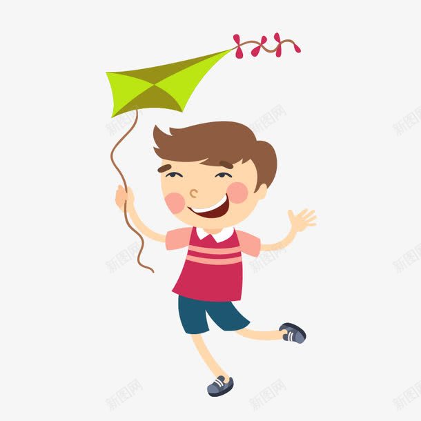 玩风筝的男孩矢量图ai免抠素材_新图网 https://ixintu.com 儿童运动场景 卡通矢量运动项目 运动球拍 矢量图