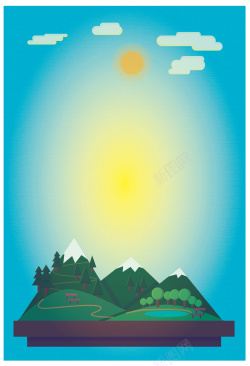 烈日扁平化绿色森林树木海报背景矢量图高清图片