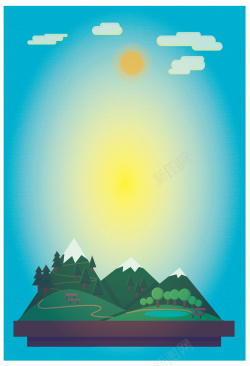 大地太阳风景开心扁平化绿色森林树木海报背景矢量图高清图片