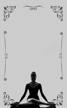 花纹边框瑜珈女性剪影妇女节海报背景矢量图背景