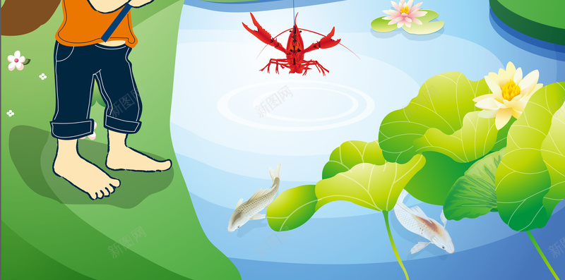 学生钓龙虾比赛海报矢量图ai_新图网 https://ixintu.com 学生 小河 开心 暑假 比赛 钓龙虾 矢量图