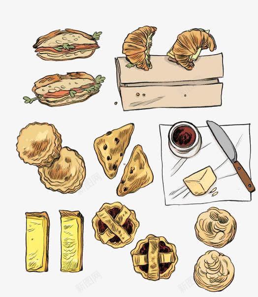 卡通烘焙美食png免抠素材_新图网 https://ixintu.com 卡通 手绘 插画 烘焙 面包 黄油