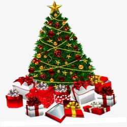 摄影绿色的圣诞树红色的礼物素材