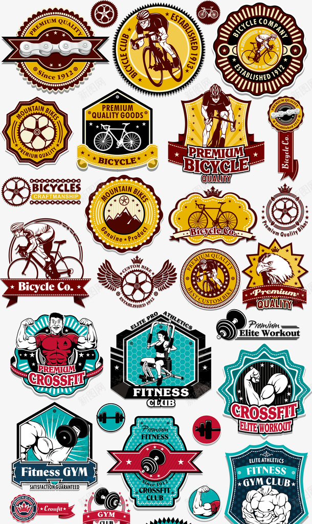 复古运动标签png免抠素材_新图网 https://ixintu.com EPS格式 健身 复古 标签 自行车 蓝色 运动 运动员 黄色