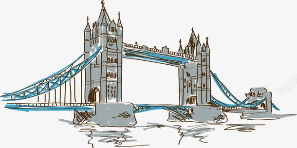 手绘伦敦塔桥png免抠素材_新图网 https://ixintu.com 伦敦塔桥 卡通伦敦塔桥 建筑 著名建筑