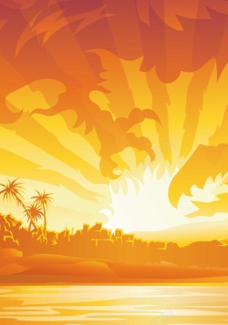 橙色黄色暖色阳光背景手绘火热城市背景装饰矢量图高清图片