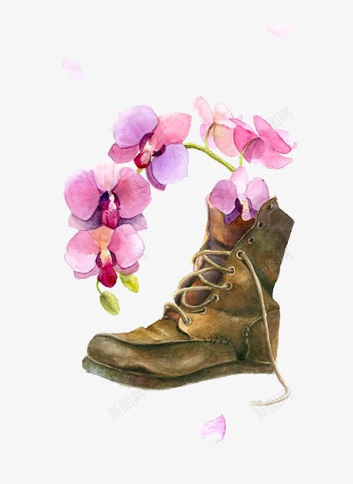 靴子里的花png免抠素材_新图网 https://ixintu.com 粉色 花朵 鞋子 马丁靴