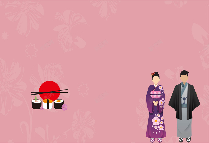 日式美食和服海报背景矢量图ai设计背景_新图网 https://ixintu.com 传统文化 古典 古风 和服 手绘 日式 日本文化 美食 矢量图