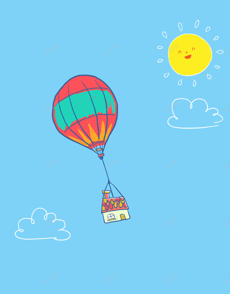 卡通热气球和太阳插画矢量图ai设计背景_新图网 https://ixintu.com AI格式 云朵 卡通 太阳 房屋 插画 热气球 热气球和太阳 矢量 矢量图