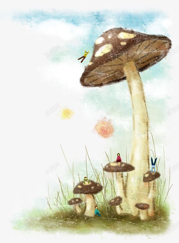 卡通手绘创意风景人物png免抠素材_新图网 https://ixintu.com 人物 创意 卡通 手绘 植物 蘑菇 风景