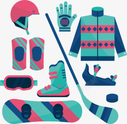 粉色绿色滑雪装备矢量图素材