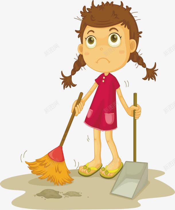 疲惫的女孩png免抠素材_新图网 https://ixintu.com 做家务 扫地 清扫垃圾 疲惫 矢量素材