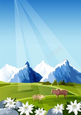矢量手绘创意草原畜牧牛奶背景背景