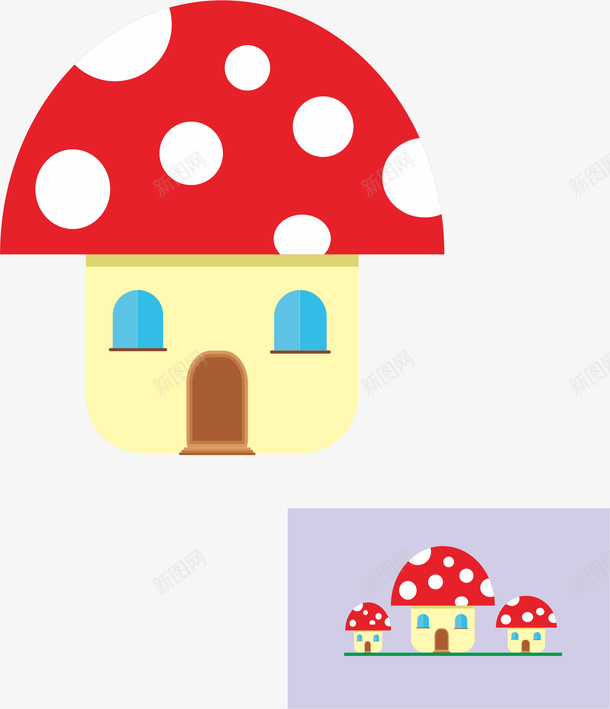 简笔卡通蘑菇房png免抠素材_新图网 https://ixintu.com 卡通 可爱 简笔 蘑菇房