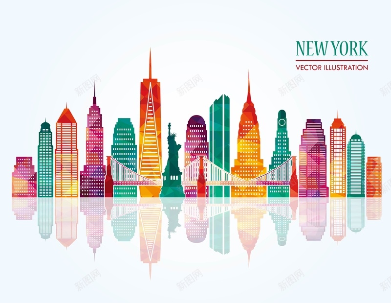 纽约建筑背景模板矢量图ai设计背景_新图网 https://ixintu.com AI 倒影 城市 城市建筑模板 建筑 手绘 纽约 矢量图