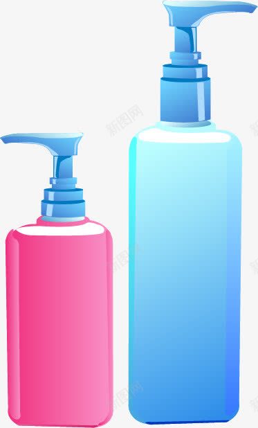 洗发精png免抠素材_新图网 https://ixintu.com 卡通 手绘 洗发精 瓶子 粉色 蓝色