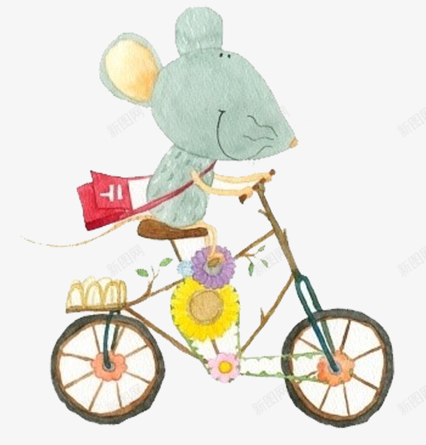 手绘卡通小老鼠骑自行车png免抠素材_新图网 https://ixintu.com PNG 可爱 小老鼠 手绘 自行车