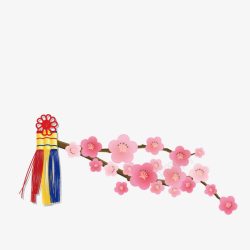 桃花中国结桃花上的蝴蝶结高清图片