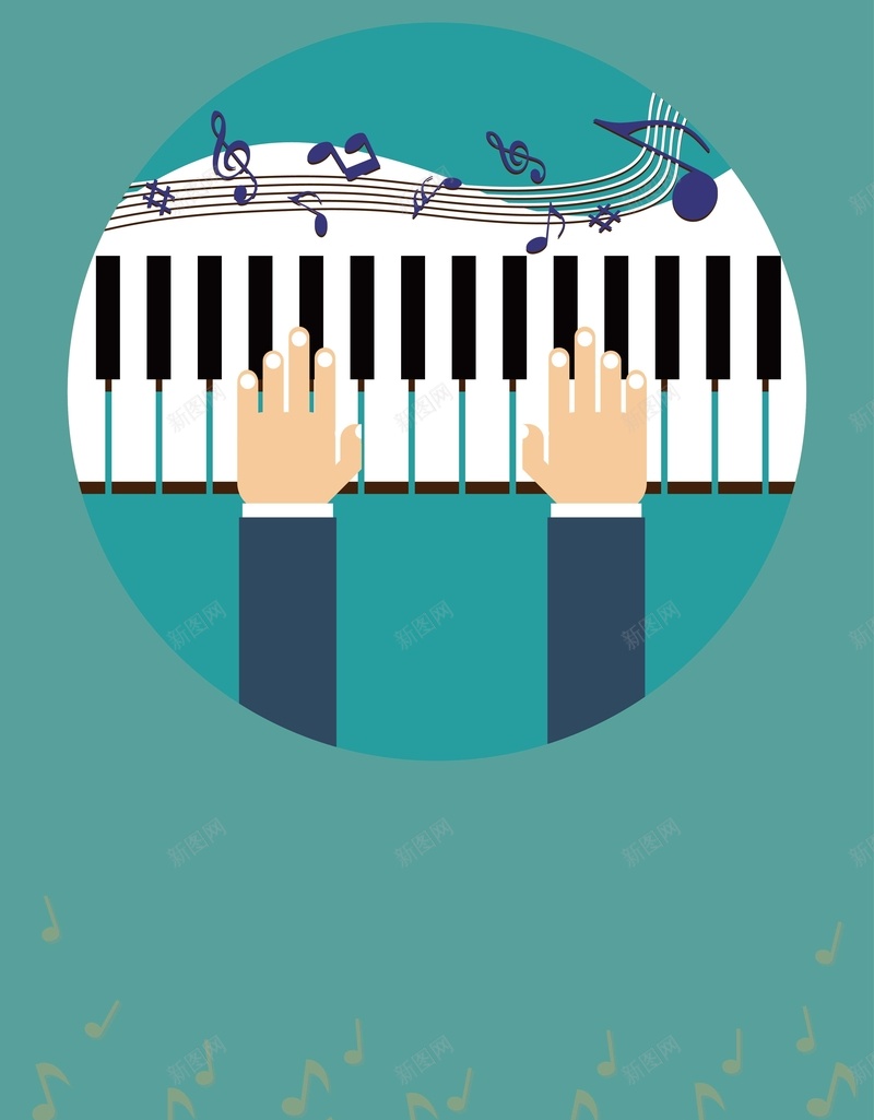 钢琴上的那只手背景矢量图ai设计背景_新图网 https://ixintu.com 努力 卡通 双手 海报 绿色 背景 钢琴 矢量图