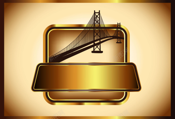 欧式大桥建筑标签金色边框质感卡片背景矢量图背景