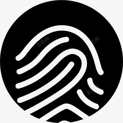 指纹的白色轮廓在黑色背景上的图标png_新图网 https://ixintu.com 圈 圈背景 指纹 指纹轮廓 标志 白色的指纹 黑圈