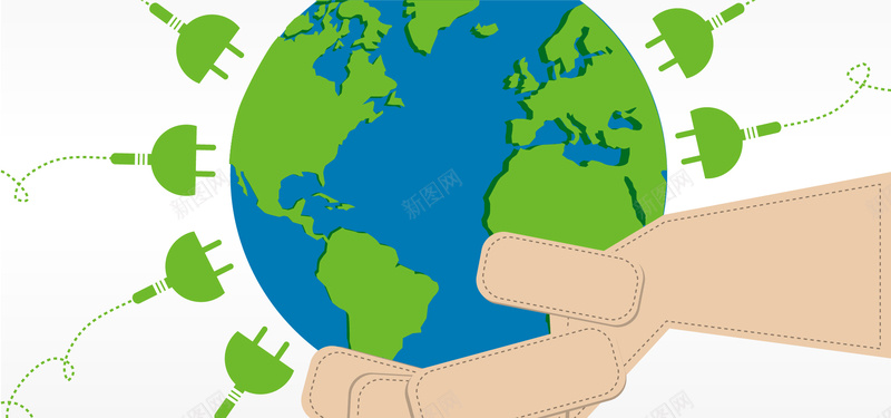 插座淘宝环保地球插座绿色手臂矢量卡通海报背景背景