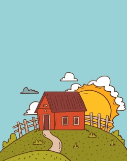手绘小木屋矢量卡通手绘农场背景高清图片