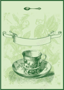 矢量复古欧式绿茶手绘清新背景背景