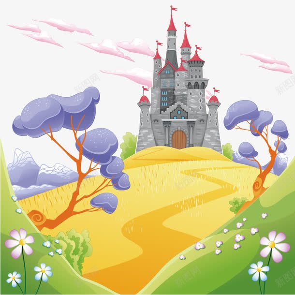 卡通城堡场景png免抠素材_新图网 https://ixintu.com Q版场景 卡通 城堡 植物