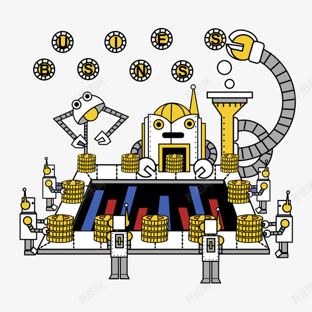 手绘机器人png免抠素材_新图网 https://ixintu.com 卡通 工厂 手绘 机器人 水彩 金币 金钱 黄色