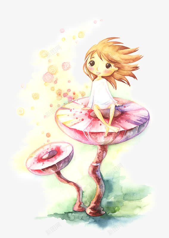蘑菇上的可爱女孩png免抠素材_新图网 https://ixintu.com 人物 卡通人物 卡通女孩 可爱女孩 女孩 蘑菇