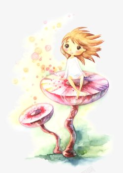 蘑菇上的可爱女孩素材