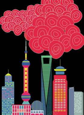 上海标志性建筑名胜古迹旅游海报背景矢量图背景