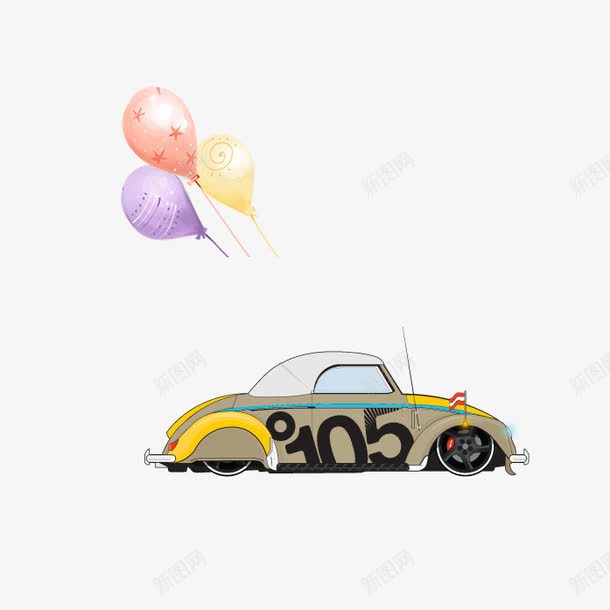 卡通汽车气球png免抠素材_新图网 https://ixintu.com 卡通汽车 气球 紫色 红色 黄色