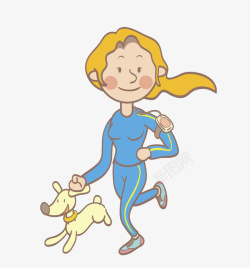 黄头发的女人跑步的女人和小狗高清图片