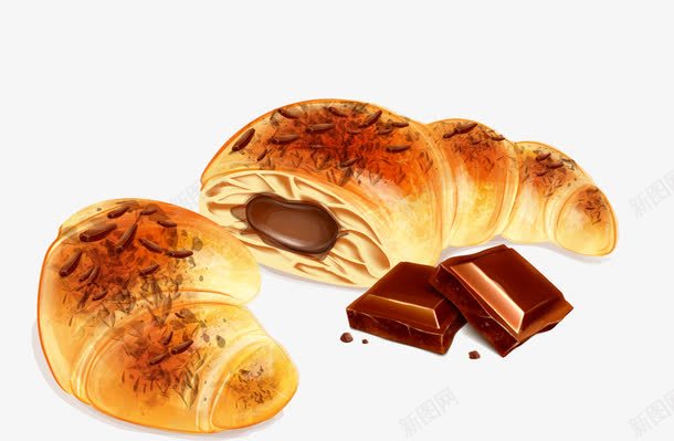 手绘牛角面包和巧克力png免抠素材_新图网 https://ixintu.com 巧克力 手绘 牛角面包 美食